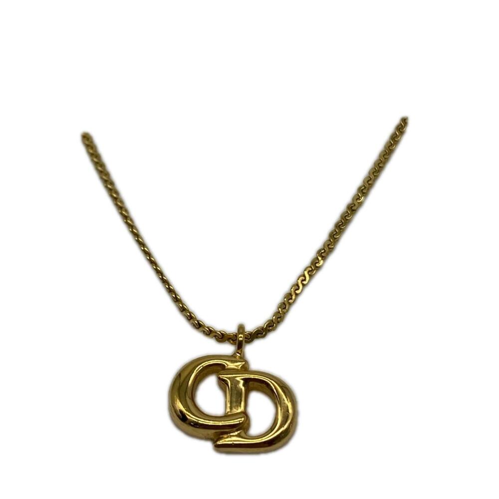 Christian Dior Logo Pendant Necklace, Gold GP, Women's